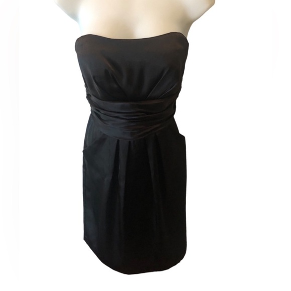 David’s Bridal Black Strapless Cocktail Mini Dress Empire Waist Sz. 6 - Picture 1 of 8